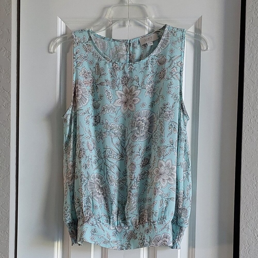 LOFT Sleeveless Pastel Blue & Pink Floral Blouse Women's Size S